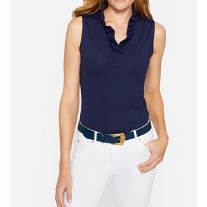 J. McLaughlin Durham Sleeveless Ruffle Top Marled Navy Size Medium